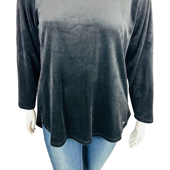 Calvin Klein Womans 1X Plus Blouse Stretch Velvet Velour Top Long Sleeve Black - Picture 5 of 9